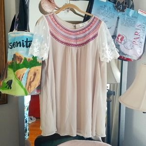 Umgee Cream Color Babydoll Top With Embroidery Detail